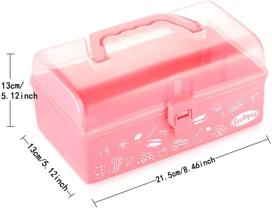 Plastic Art Box for Kids - Portable Multi-Purpose Storage Box for Toys, Crafts, Art Supplies - Pink