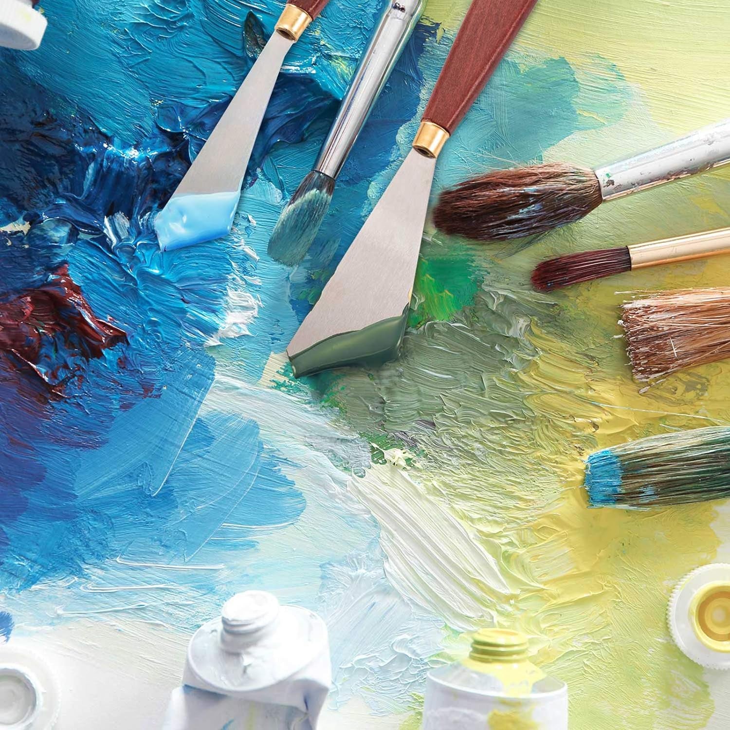 Painting Knife Set Painting Mixing Scraper Stainless Steel Palette Knife Painting Art Spatula with Wood Handle Art Painting Knife Tools for Oil Canvas Acrylic Painting (2 Pieces)