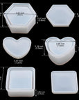 Box Resin Molds, Jewelry Box Molds with Heart Shape Silicone Mold, Hexagon Storage Box and Square Epoxy Molds for Making Resin Molds