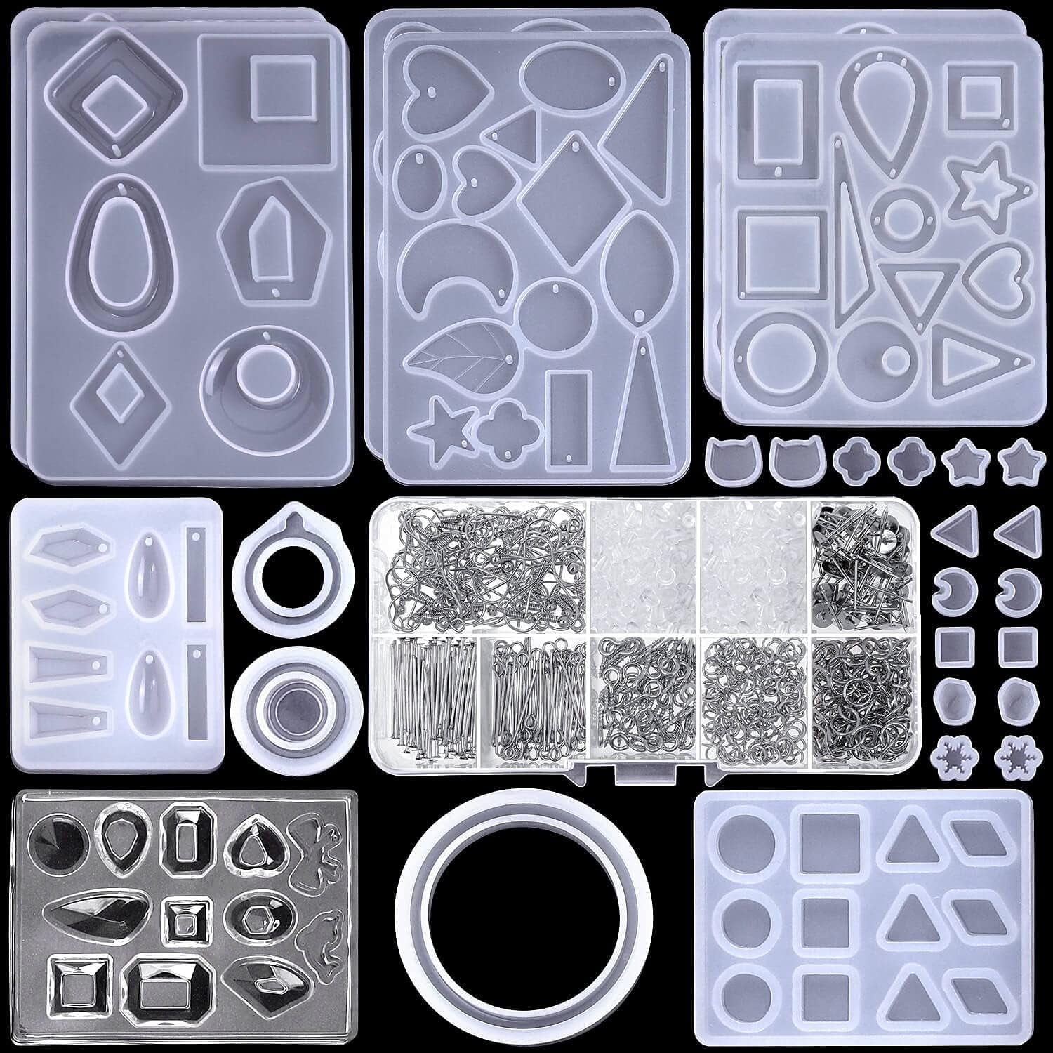 Resin Molds for Jewelry,  678Pcs Earring Making Kit with 28Pcs Epoxy Molds and 650Pcs Earring Hooks, Jump Rings for Pendants, Resin Crafts, DIY Earring