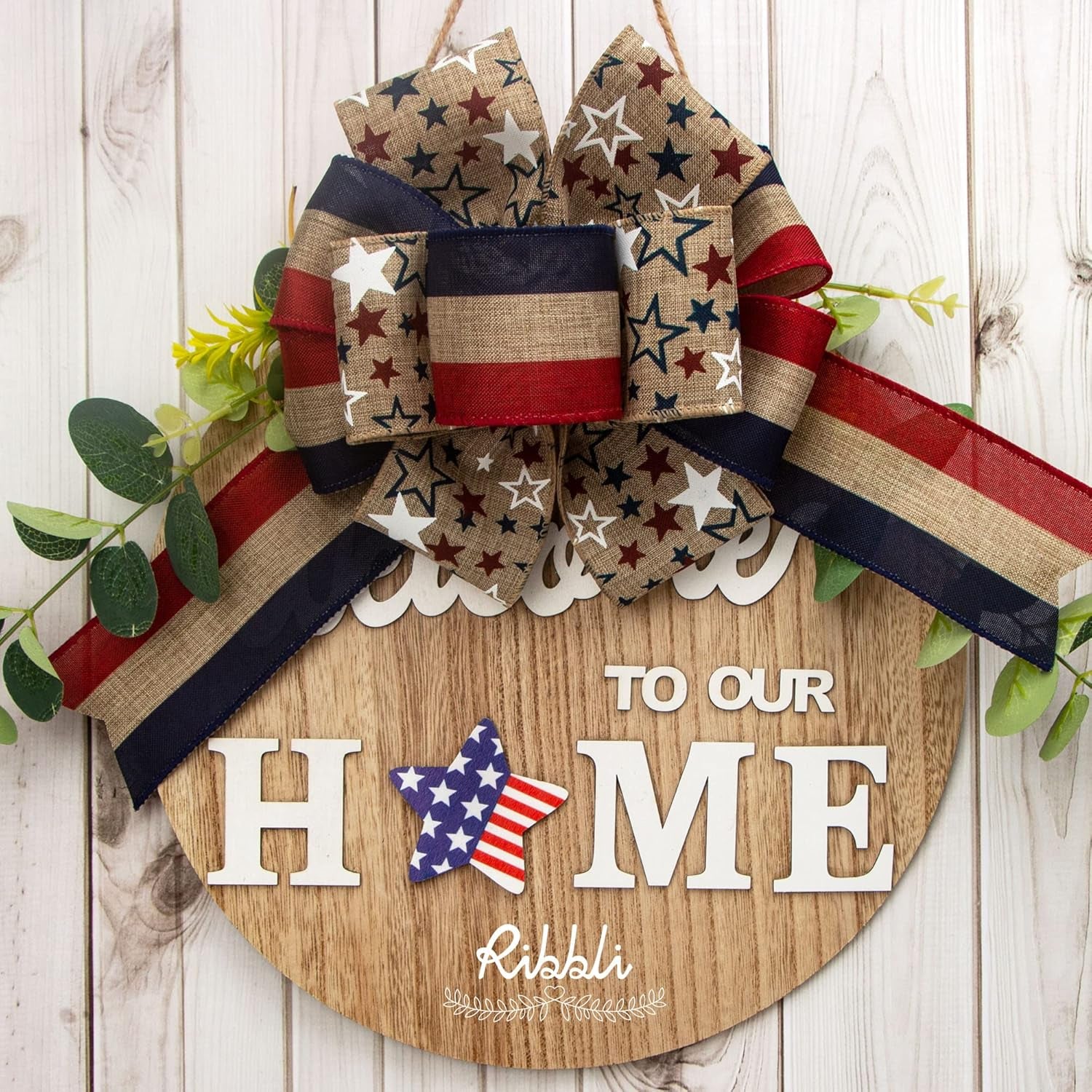 Rustic Patriotic Ribbon Wired,4 Rolls Stars and Stripes Burlap Ribbon,2-1/2 Inch Total 60 Feets(20 Yards), Patriotic Ribbon for Crafts,Wreaths,4Th of July Big Bow,Party Decoration-Pt01