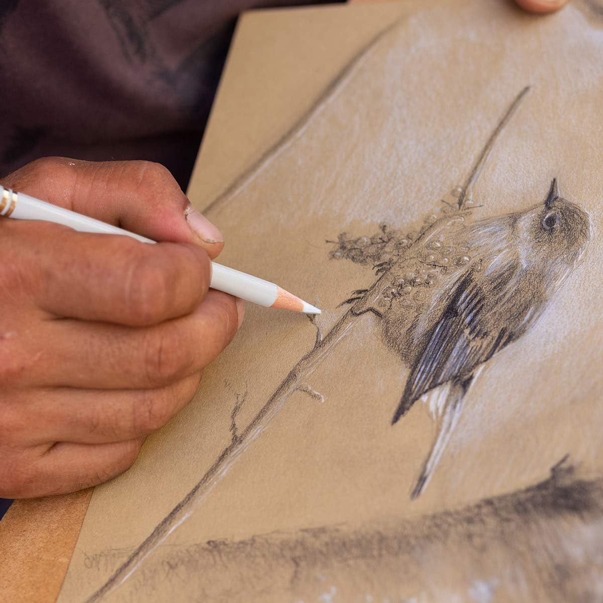 Professional White Charcoal Pencils Set -  3 Pieces Sketch Highlight White Pencils for Drawing, Sketching, Shading, Blending, White Chalk Pencils for Beginners & Artists