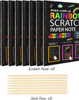8 Pack Scratch Arts Drawing Notebook Paper for Kids Art Supplies, Large Rainbow Scratch and Sketch Books Set for Kids Party Favors