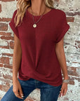 Chic and Comfy: Summer Solid Color Waffle Crew Neck Tee for Women