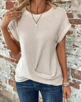 Chic and Comfy: Summer Solid Color Waffle Crew Neck Tee for Women