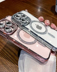 Luxury Diamond Glitter Clear Plating Case For iPhone 15 14 Plus 13 12 11 Pro Max 15 Shockproof Magnetic Wireless Charging Cover