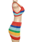 Nonstop Trippin' Crochet Sleeveless Striped Mini Skirt Set