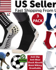 3 Pair Sport Socks Anti Slip W/ Grip Soccer Men Football Basketball Sock Premium