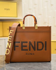 2024 Luxe Fendi-Inspired Tote - Medium & Large Capacity Vintage Real Leather Shoulder Bag with Golden Details for Women