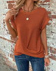 Chic and Comfy: Summer Solid Color Waffle Crew Neck Tee for Women