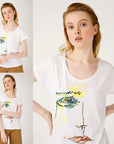 Biggdesing Green Face Womens Crew Neck T-Shirt