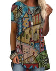 Crew Neck Casual Ethnic Style Vintage Print Short Sleeves T-shirt