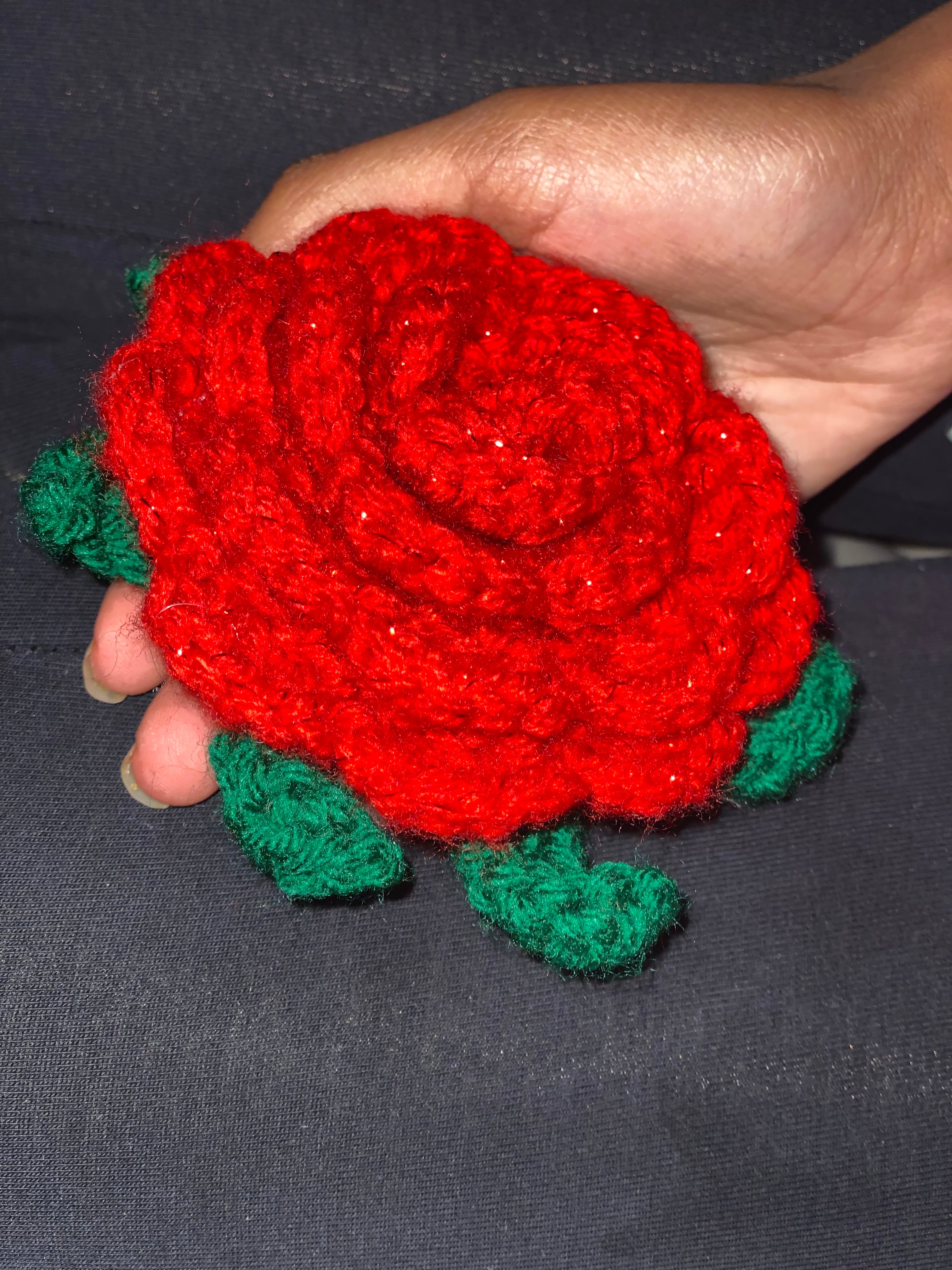 Red Crocheted Rose Hair Scrunchie – Handmade, Eco-Friendly, and Stylish Accessory