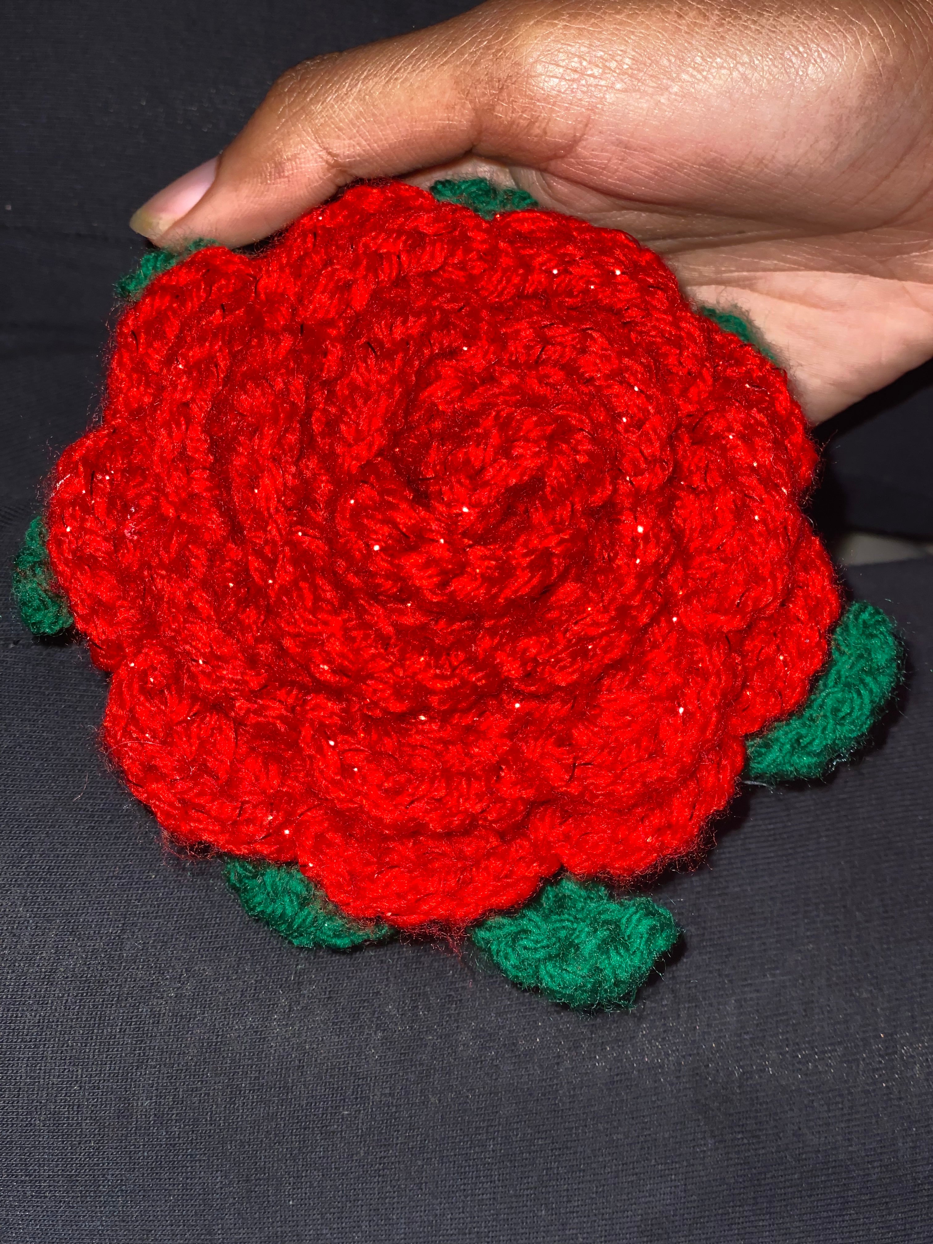 Red Crocheted Rose Hair Scrunchie – Handmade, Eco-Friendly, and Stylish Accessory