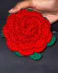 Red Crocheted Rose Hair Scrunchie – Handmade, Eco-Friendly, and Stylish Accessory