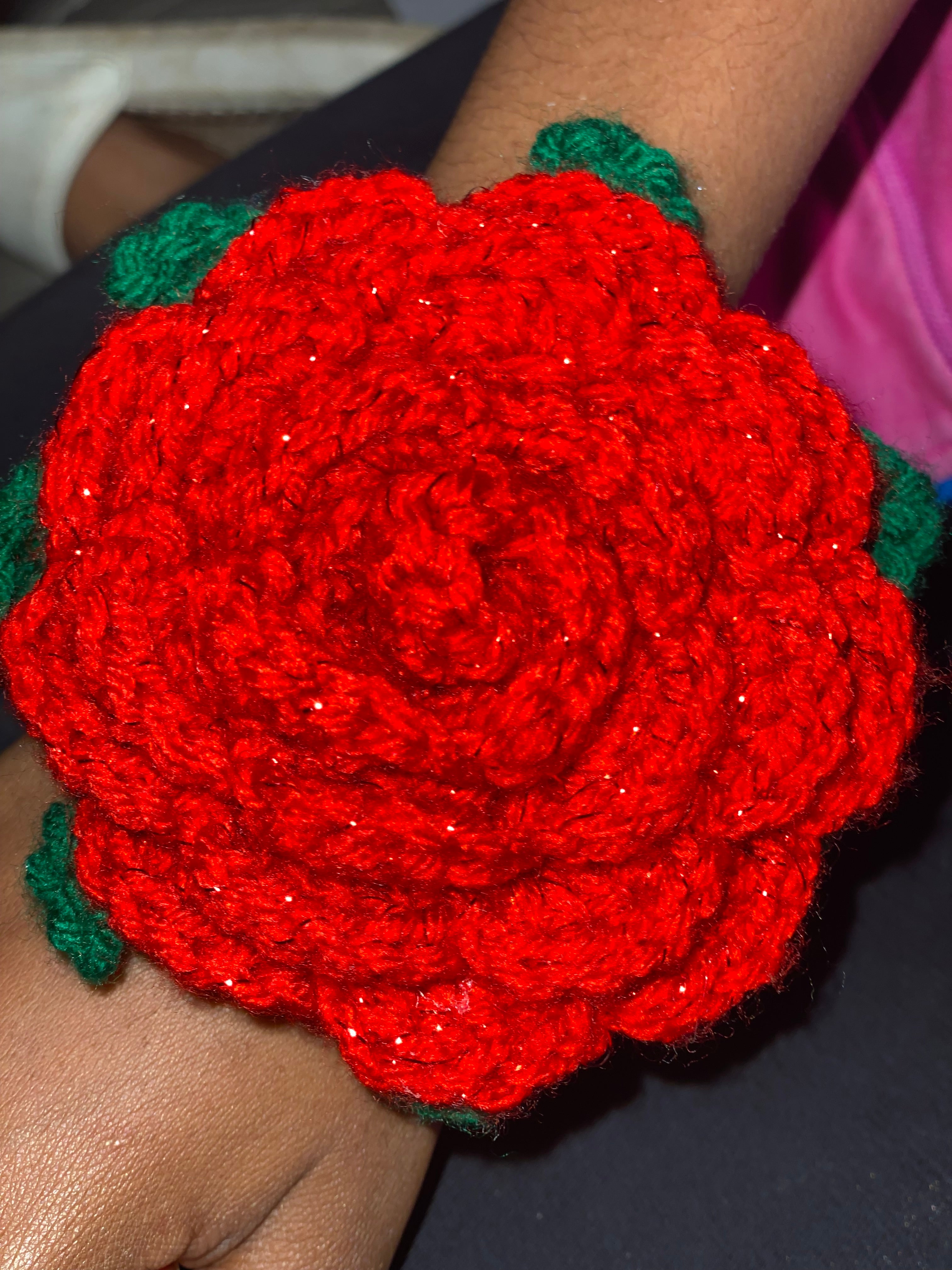 Red Crocheted Rose Hair Scrunchie – Handmade, Eco-Friendly, and Stylish Accessory