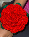 Red Crocheted Rose Hair Scrunchie – Handmade, Eco-Friendly, and Stylish Accessory