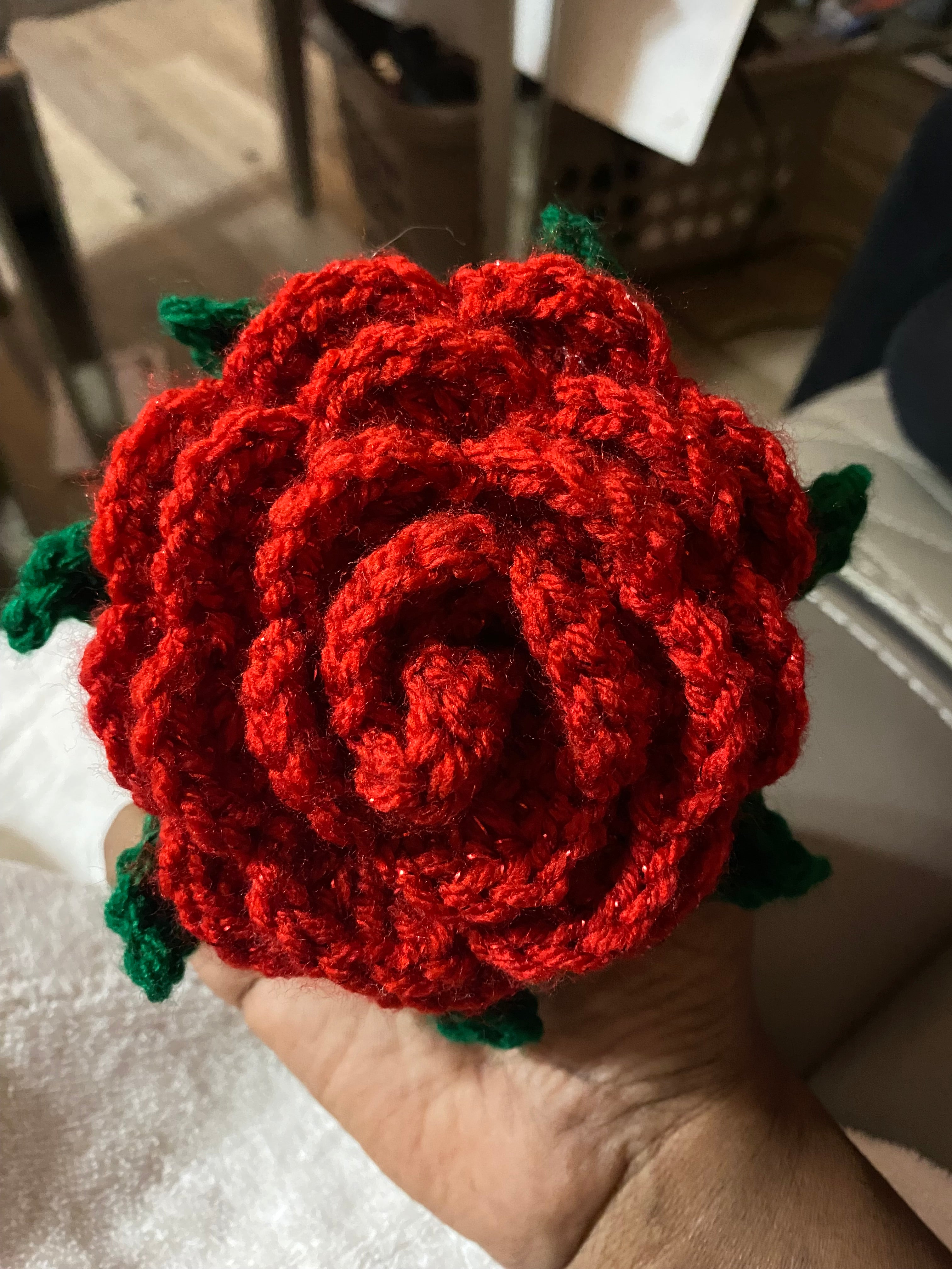 Red Crocheted Rose Hair Scrunchie – Handmade, Eco-Friendly, and Stylish Accessory