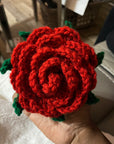 Red Crocheted Rose Hair Scrunchie – Handmade, Eco-Friendly, and Stylish Accessory
