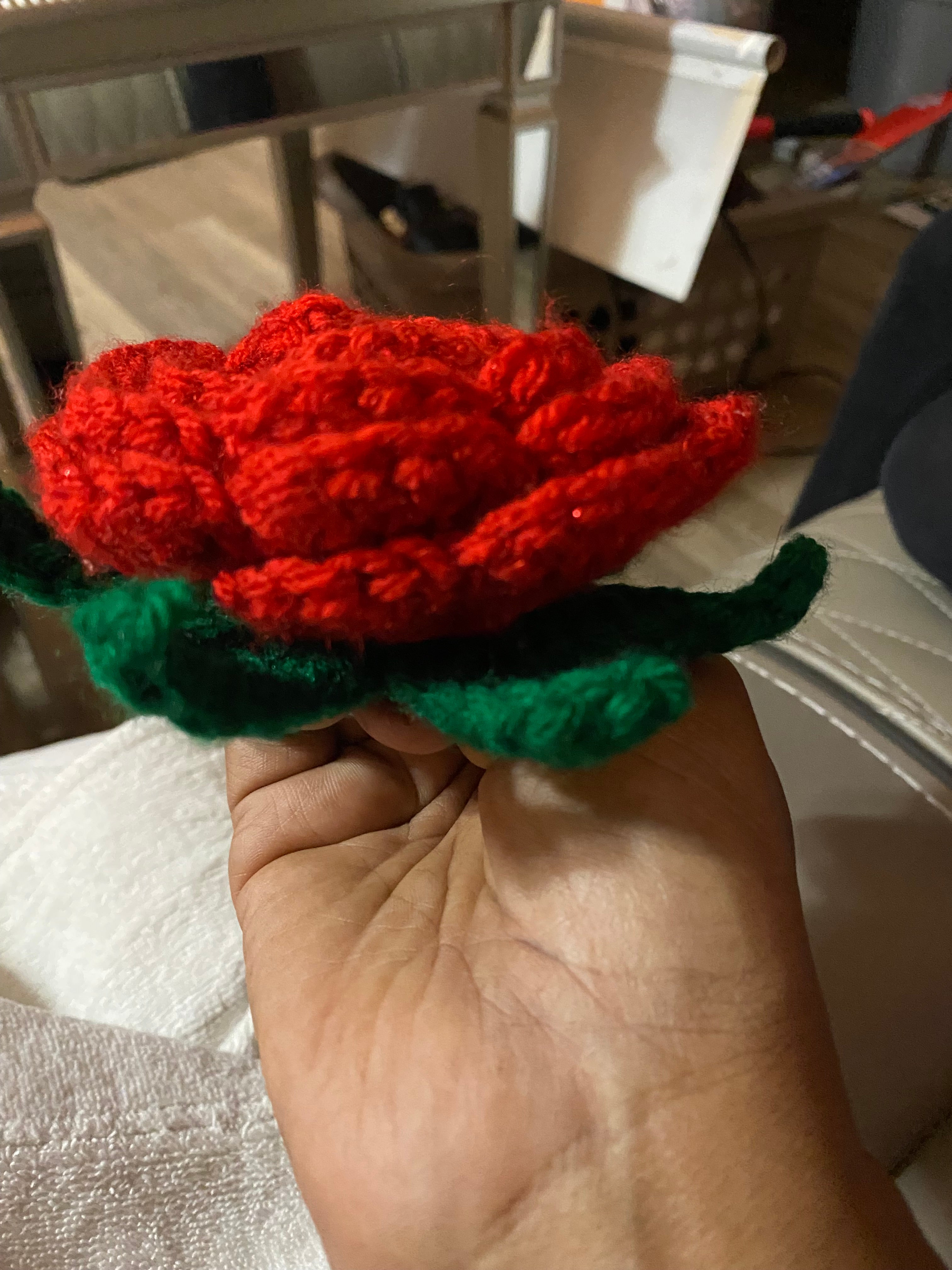 Red Crocheted Rose Hair Scrunchie – Handmade, Eco-Friendly, and Stylish Accessory