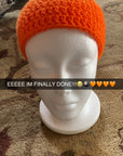🔥 8-Ball Crochet Beanie – Handmade Orange & White Hat with Black 8-Ball Design 🎱