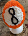 🔥 8-Ball Crochet Beanie – Handmade Orange & White Hat with Black 8-Ball Design 🎱