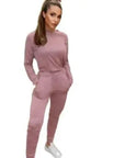 Women'ss Fashion Loungewear Crew Neck Jogger Lounge Set Pink