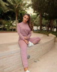 Women'ss Fashion Loungewear Crew Neck Jogger Lounge Set Pink