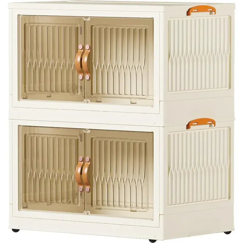 pupustar Storage Bins with Lids and Doors, Plastic Stackable Storage Bins Open Front, Foldable Storage Boxes for Organizing, Col