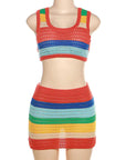 Nonstop Trippin' Crochet Sleeveless Striped Mini Skirt Set