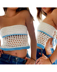 Women Off Shoulder Knitting Tube Tops Sleeveless Cutout Bandeau Vest Top Fairy Grunge Backless Crop Tops Streetwear