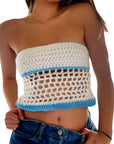 Women Off Shoulder Knitting Tube Tops Sleeveless Cutout Bandeau Vest Top Fairy Grunge Backless Crop Tops Streetwear