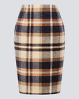 Women Pencil Plaid Skirts Fall Winter Knee-Length High Waisted Bodycon Wool Skirt With Zipper Temperament Knitted Plaid Skirts
