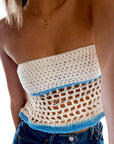 Women Off Shoulder Knitting Tube Tops Sleeveless Cutout Bandeau Vest Top Fairy Grunge Backless Crop Tops Streetwear