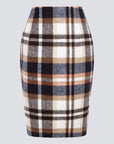 Women Pencil Plaid Skirts Fall Winter Knee-Length High Waisted Bodycon Wool Skirt With Zipper Temperament Knitted Plaid Skirts