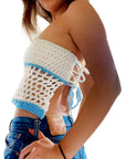 Women Off Shoulder Knitting Tube Tops Sleeveless Cutout Bandeau Vest Top Fairy Grunge Backless Crop Tops Streetwear