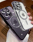 Luxury Diamond Glitter Clear Plating Case For iPhone 15 14 Plus 13 12 11 Pro Max 15 Shockproof Magnetic Wireless Charging Cover