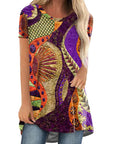 Crew Neck Casual Ethnic Style Vintage Print Short Sleeves T-shirt
