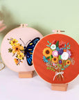 Embroidery Kit for Adults Beginners, 4 Pack Cross Stitch Kits Include Cloth with Floral and Butterfly Patterns, 4 Embroidery Hoops, Color Threads and Instructions for Sewing Beginners