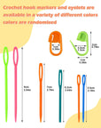 300Pcs Stitch Markers with 6 Pieces of Large Blunt Sewing Needles,Colorful Knitting Markers,Plastic Crochet Hook Clip,Bulk Crochet Hook Markers for Knitting Stitch Locking Clip Crochet Hooks