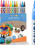 Acrylic Paint Pens for Rock Painting, Fabric, Wood, Canvas, Metal, Ceramic, Glass, 12 Colors Paint Marker Set, Non-Toxic, Quick Drying