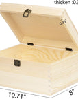 Extra Large Rectangle Unfinished Pine Wood Box Natural DIY Craft with Hinged Lid and Front Clasp for Arts Hobbies and Home Storage-10.71X8X5.66 Inches