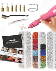 Hotfix Applicator, , Bedazzler Kit with Rhinestones, DIY Wand Setter Tool Kit with 7 Different Tip Sizes, Tweezers, Cleaning Brush, User Manual, and 4400 Rhinestones - Black