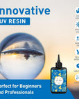 UV Resin Hard, Crystal Clear UV Cure Epoxy Resin Kit Premixed Resina UV Transparent Solar Activated Glue for Jewelry Making Fast Curing 100G with Wooden Stick