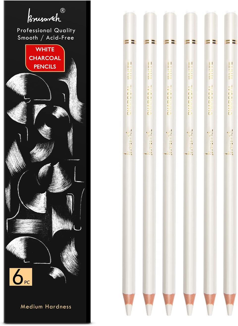 Professional Charcoal Pencils Drawing Set - 6 Pieces Soft Medium and Hard Charcoal Pencils for Drawing, Sketching, Shading
