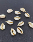 12PCS Golden Natural Shell Pendants Sea Shell Connectors Beach Seashells Cowrie Shell Charms for Jewelry Making