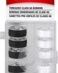 Class 66 Prewound Plastic Bobbins, Transparent – Black & White, 50 Yards Each, Washable and Colorfast Polyester Threaded Bobbins with Storage Case, 12Ct