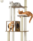 Woodywonders Cat Tree, 65-Inch Modern Cat Tower for Indoor Cats, Multi-Level Cat Condo with 5 Scratching Posts, Perch, Washable Removable Cushions, Cat Furniture, Rustic Brown UPCT166X01