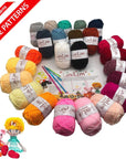 Crochet Yarn Kit, 24 Soft Cotton Yarn Skeins, 1500+ Yards, for Crochet and Knitting, Craft DK Yarn, Free Crochet/Amigurumi Patterns, Perfect Starter Kit