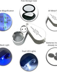 40X Jewelers Loupe with Light, UV Lighted Magnifying Glass Eye Loop, LED Illuminated Metal Pocket Magnifier for Jewelry, Currency, Plants, Coins, Diamonds, Stamps